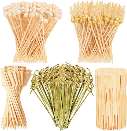 500PCS Cocktail Picks Bamboo Skewers for Appetizers, Fancy Toothpicks for Appetizers, 4.7" Eco-friendly Natural Bamboo Cocktail Sticks for Party Drinks Food, Charcuterie Boards Accessories