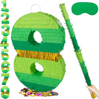 PCFING 20 Inch Number 1 Piñata Green Gold with 30 Inch Piñata Stick Blindfold Confetti for Boy Girl Adults Birthday Party Decorations, Anniversary Celebration, Fiesta