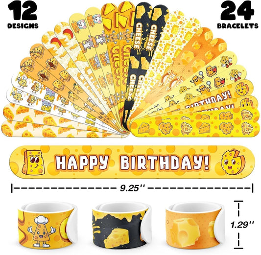 96 PCS Cheese Party Favors Set – 72 Pre-Cut Temporary Tattoos & 24 Slap Bracelets for Kids, Perfect for Cheese-Themed Birthdays, Classroom Rewards & Party Decorations