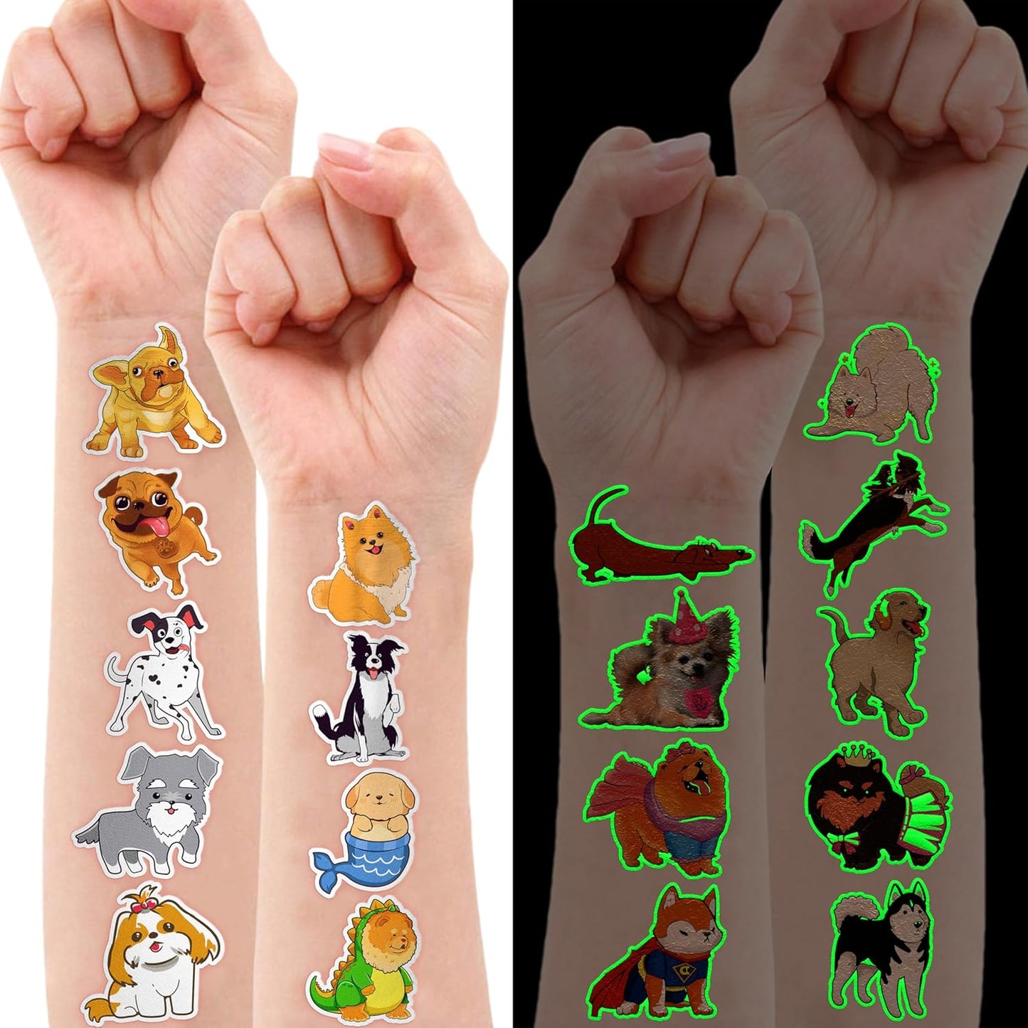 96 PCS Dog Pet Pre-Cut Temporary Tattoos for Kids | Super Cute First Themed Birthday Party Favors, Supplies, Decorations, Animal Fake Tattoo Stickers (Multiple)