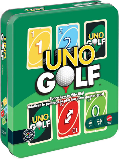 Mattel Games UNO Golf Card Game in Storage & Travel Tin for Kid & Family Nights, Parties & Vacations, 2 to 8 Players Ages 7+ Years (Amazon Exclusive)