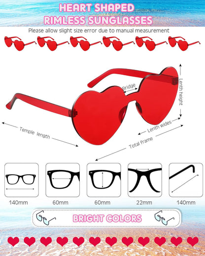 Frienda 20 Pairs Heart Shaped Sunglasses Rimless Candy Color Glasses for Women Men Party Favor