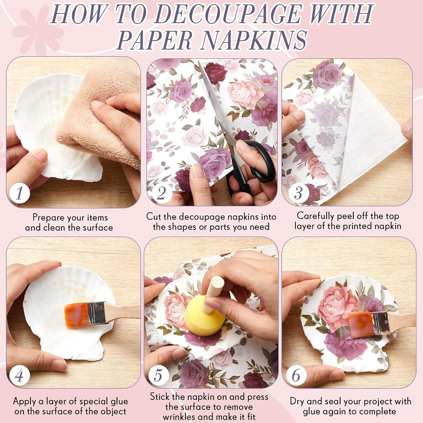 Crtiin 20 Pack Decoupage Napkins Floral Napkins Flower Cocktail Paper Decorative Toilet for Valentine's Day Birthday Party Beautiful Gorgeous, 20 Styles Each 6.5 Inches(Style 1)