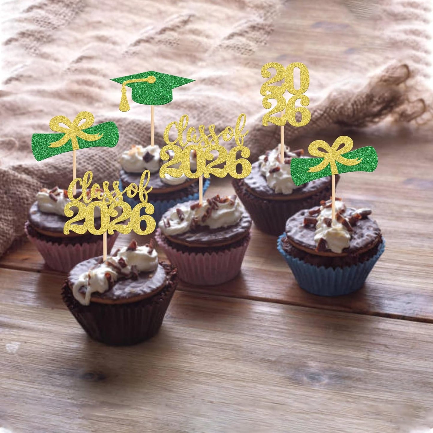 36 PCS 2026 Graduation Theme Cupcake Toppers Glitter Class of 2026 Grad Cap Diploma Cupcake Picks 2026 Graduation Theme Party Cake Decorations Supplies Deep Blue