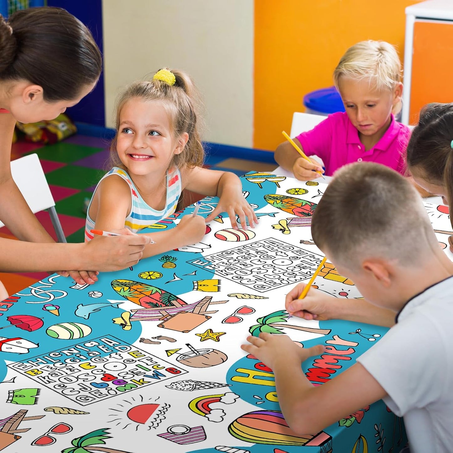 Giant Construction Party Coloring Tablecloth for Kids - Huge Construction Theme Table Cover Large Dump Truck Vehicle Painting Poster for Children Birthday Party Supplies 54x108 Inch