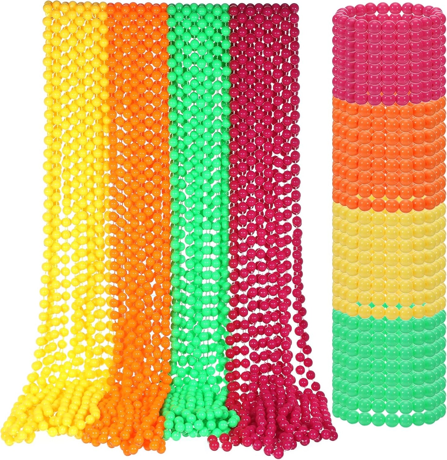 64 Pcs Glow In The Dark Bead Necklaces Bracelets Set, 32 Pcs UV Neon Glow Black Light Necklaces 32 Bracelets 80s Costume Accessories Necklace Set for Birthday, Party, Wedding, Concert