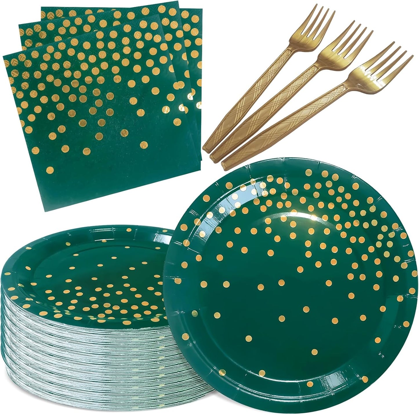 White and Gold Paper Plates Napkins Party Supplies,Disposable Gold Dot Paper Dessert Plates,105 PCS Birthday Plates and Napkins Party Supplies for Wedding(Serves 35 Guests 7")
