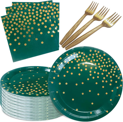 White and Gold Paper Plates Napkins Party Supplies,Disposable Gold Dot Paper Dessert Plates,105 PCS Birthday Plates and Napkins Party Supplies for Wedding(Serves 35 Guests 7")