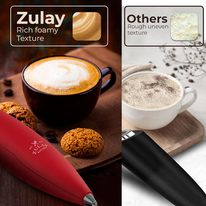 Zulay Kitchen Powerful Milk Frother Wand With Duracell Batteries - Ultra Fast Handheld Drink Mixer - Electric Whisk Foam Maker for Coffee, Lattes, Cappuccino & Matcha - Z1 Motor - Black - Colors C