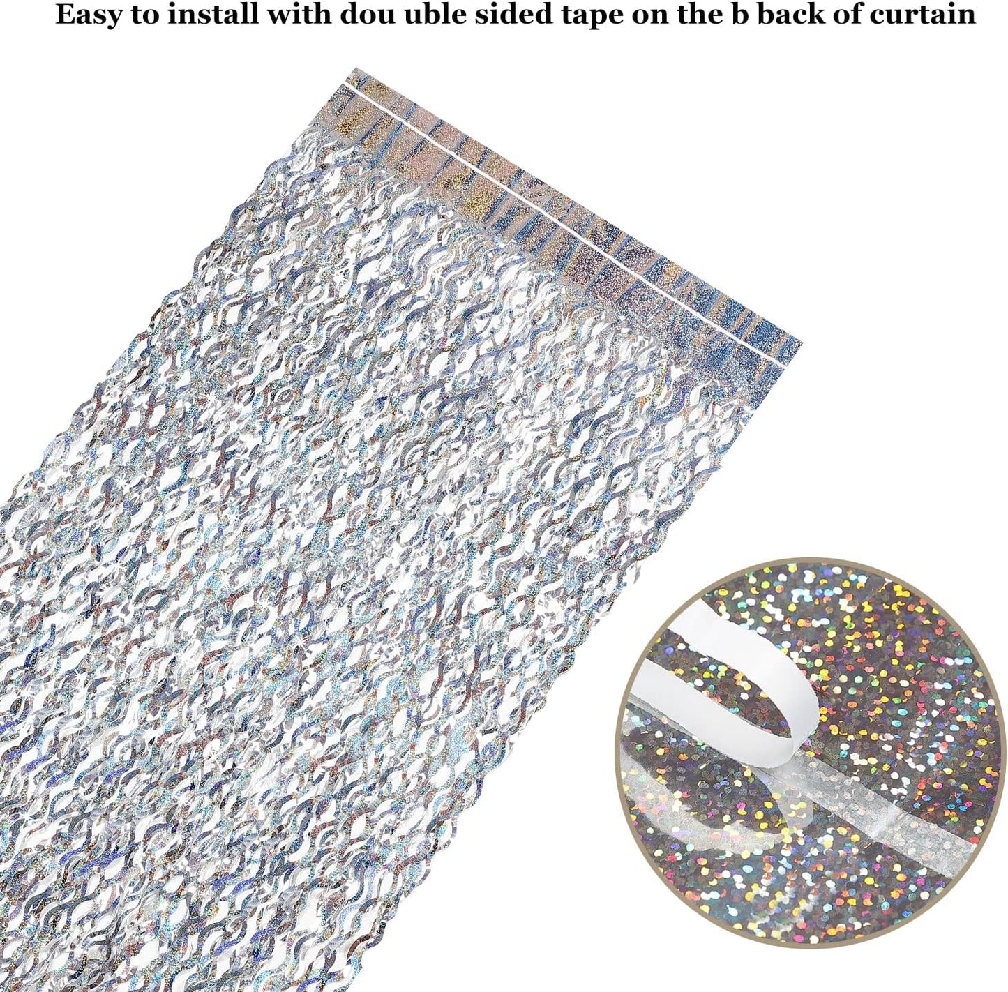 3 Pack Colorful Foil Fringe Curtain Backdrop - 6.6 x 3.3 ft Wavy Rainbow Tinsel Backdrop Curtain Metallic Streamers Iridescent Holiday Photo Booth Party Decorations