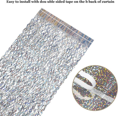 3 Pack Colorful Foil Fringe Curtain Backdrop - 6.6 x 3.3 ft Wavy Rainbow Tinsel Backdrop Curtain Metallic Streamers Iridescent Holiday Photo Booth Party Decorations