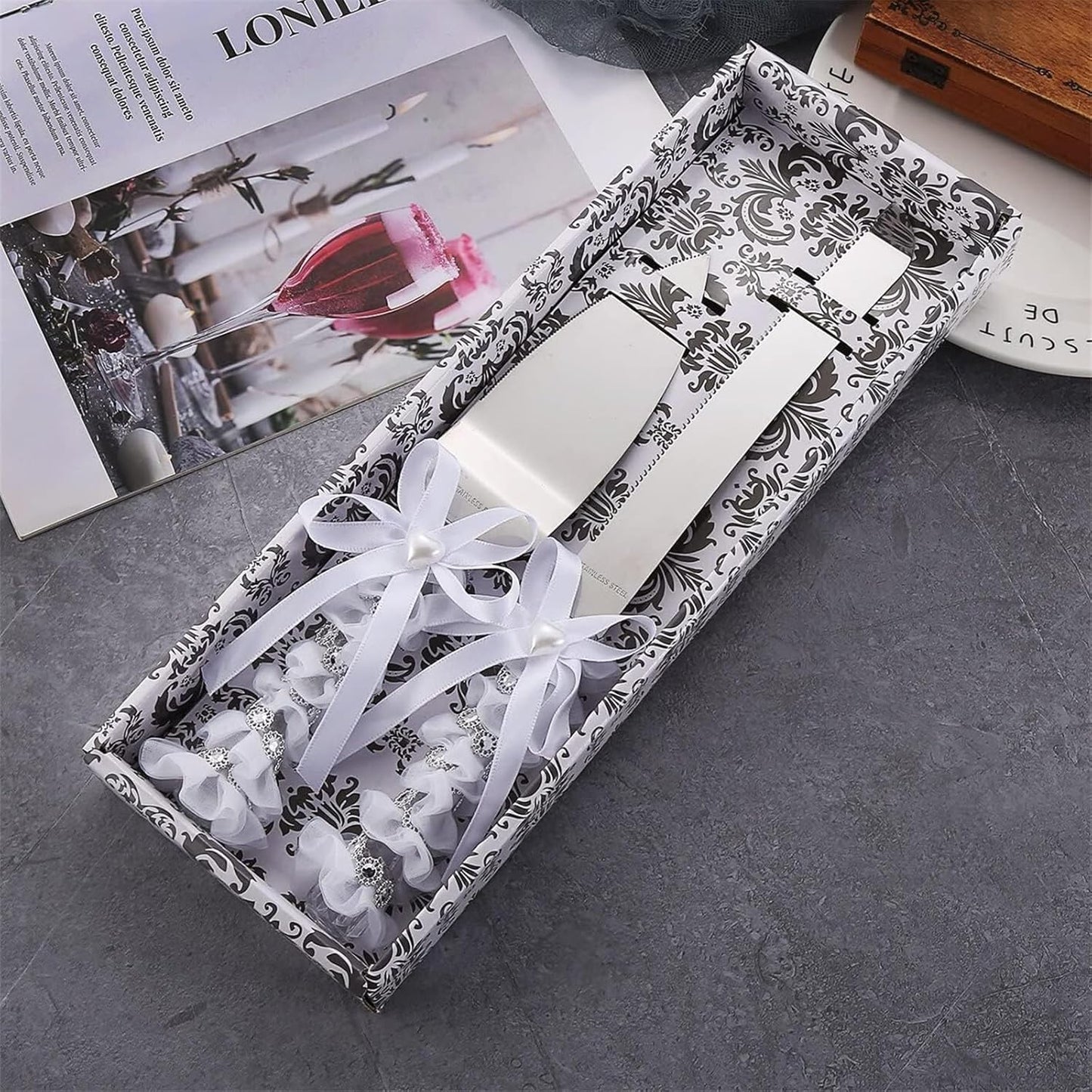 Wedding Cake Knife and Server Set - Vintage Design Stainless Steel Cake Cutter Set - Gifts for Wedding Anniversary Party Celebration