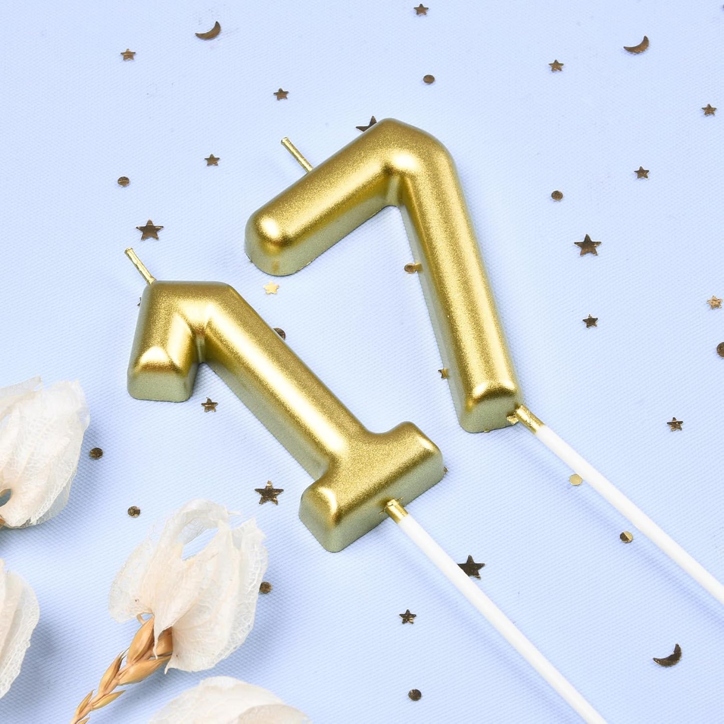 2.76 Inch Classical Gold 5 Number Birthday Candles, Gold Number Candles, Cake Number Candles, Party Celebration