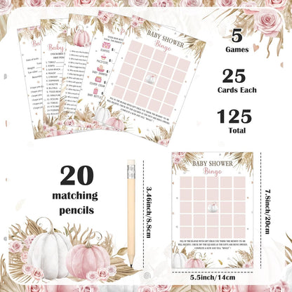 Yinder 145 Pcs Baby Shower Games Activities Cards with 20 Pencils Includes Baby Bingo Description and Wishes Guess Who Price is Right Word Scramble Game(Here Comes the Son)