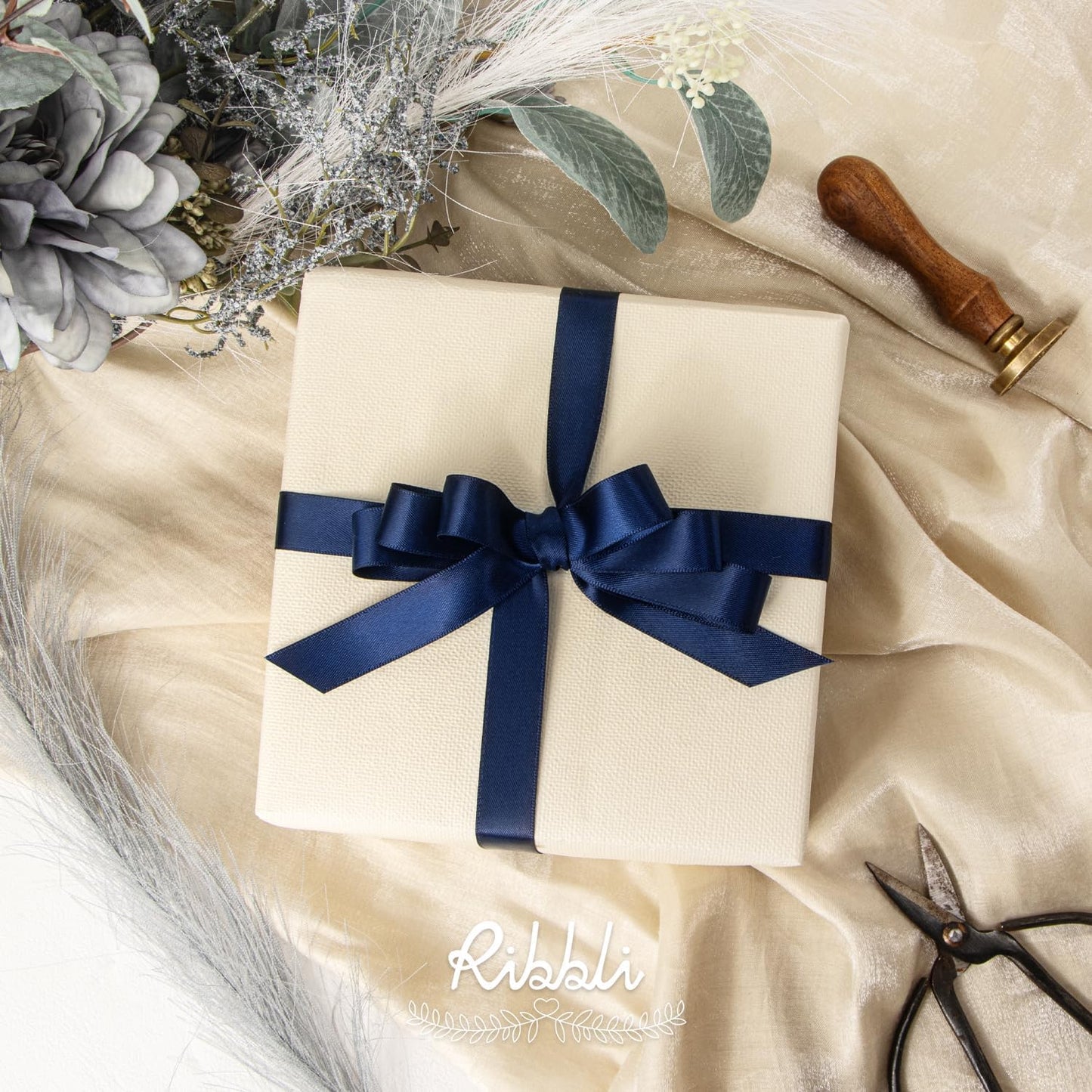 Ribbli Double Faced White Satin Ribbon,3/8” x Continuous 25 Yards,Fabric Ribbon use for Bows Bouquet,Gift Wrapping,Floral Arrangement