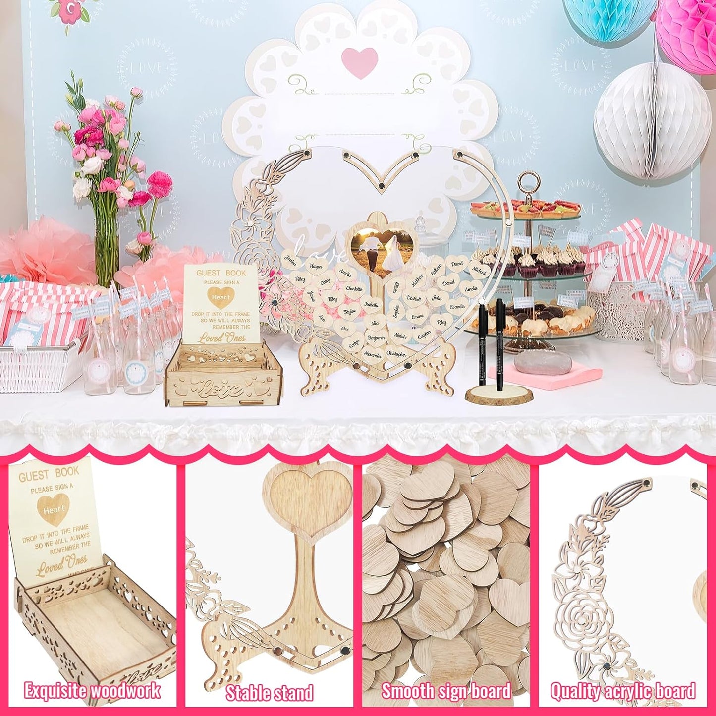 Wedding Guest Book Alternative Wooden Heart Guestbook Ideas Guest Book Wedding Reception with Wooden Hearts and Drop Box Sign in Book for Wedding Birthday Anniversaries Decorations