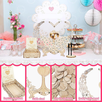 Wedding Guest Book Alternative Wooden Heart Guestbook Ideas Guest Book Wedding Reception with Wooden Hearts and Drop Box Sign in Book for Wedding Birthday Anniversaries Decorations