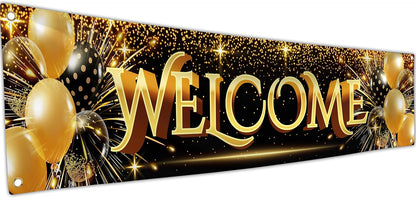 Welcome Banner - Black and Gold Welcome Home Decorations 6 x 1.3ft - Welcome Back Banner - We Missed You So Much