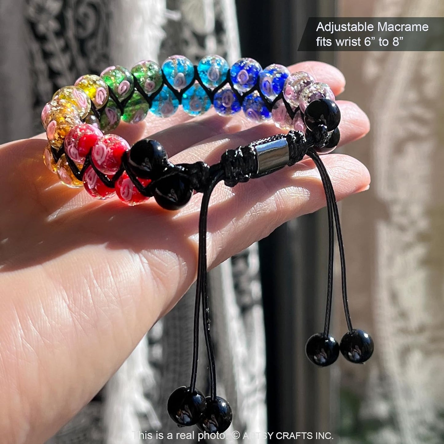 ARTSY Crafts Glow in The Dark Firefly Beads Bracelets, 7 Chakras Crystal Mermaid Glass Beaded Bracelets for Anti Anxeity Healing Energy Money Wealth Abundance Stackable Bangle Wristband