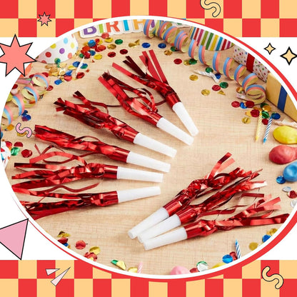 Sumind 24 Pcs Gold Noise Makers Metallic Fringed Party Blowers Horns Whistles Noisemakers Party Favors for Adults Birthday Graduation Sporting Events Celebration Surprise Supplies