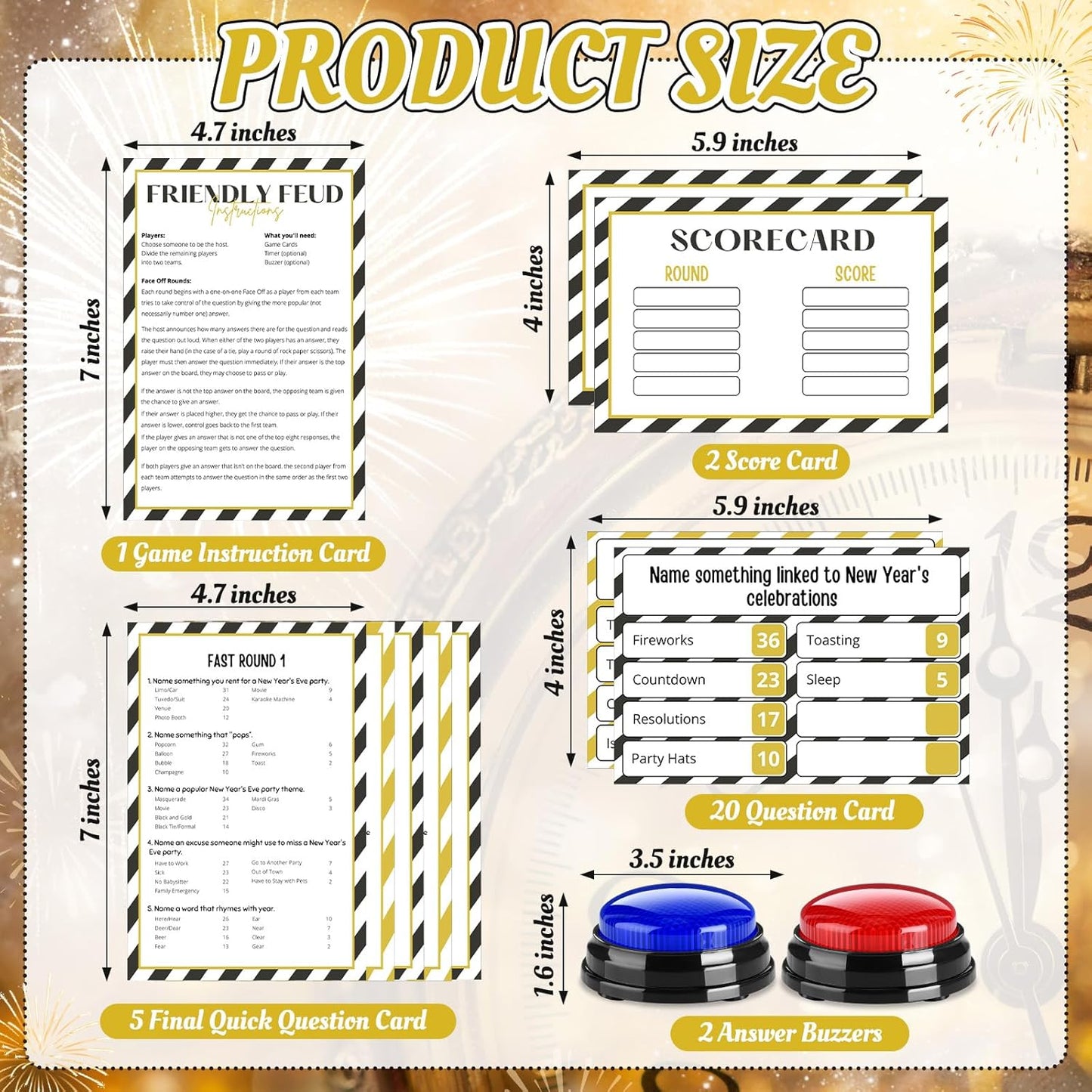 20 Pcs Retirement Friendly Feud Game Set Retirement Party Game Trivia Quiz with 18 Card 2 Buzzer for Adults Family Games Activities Party Supplies, Battery Not Included