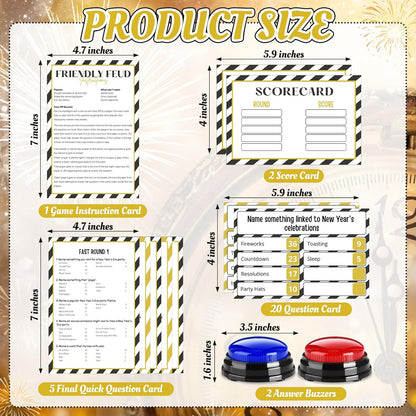 20 Pcs Retirement Friendly Feud Game Set Retirement Party Game Trivia Quiz with 18 Card 2 Buzzer for Adults Family Games Activities Party Supplies, Battery Not Included