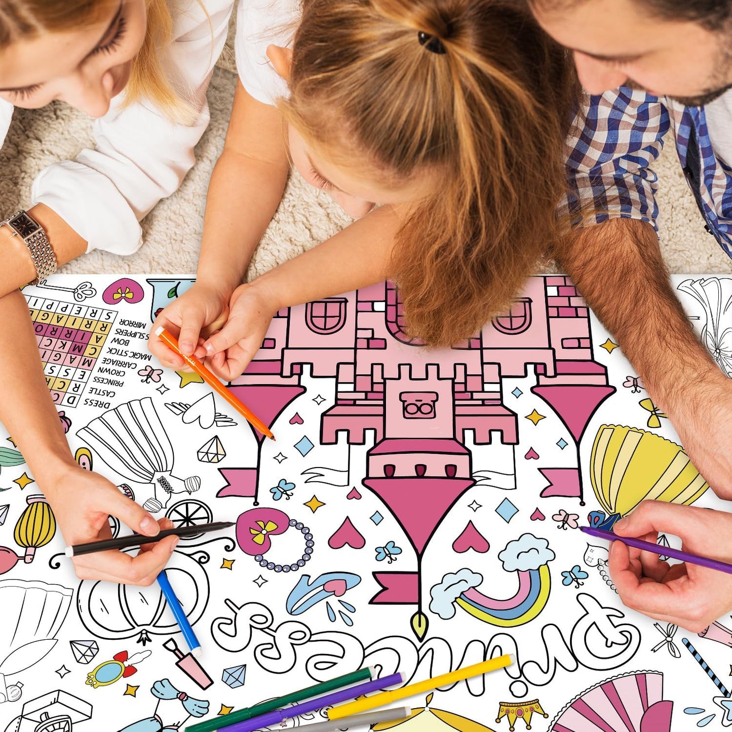 43.3x31.5 Summer Coloring Poster with Picture, Giant Cute Painting Poster, Large Coloring Tablecloth for Classroom Home Birthday Party Supplies Favor
