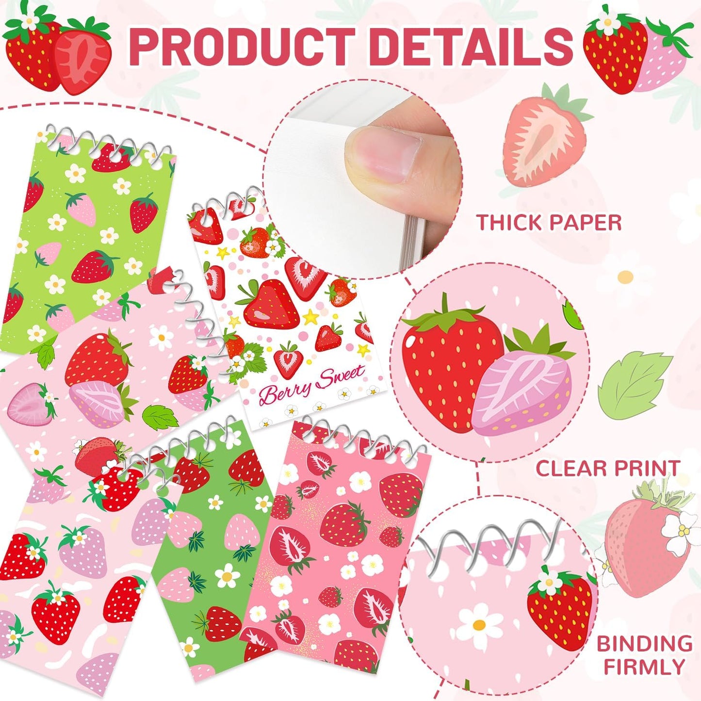24 Pcs Strawberry Party Favors Include 12 Mini Spiral Strawberry Notebooks and 12 Strawberry Pens Gifts for Strawberry Party Favor Bags Stuffers Teachers School Supplies and Class Reward Prizes