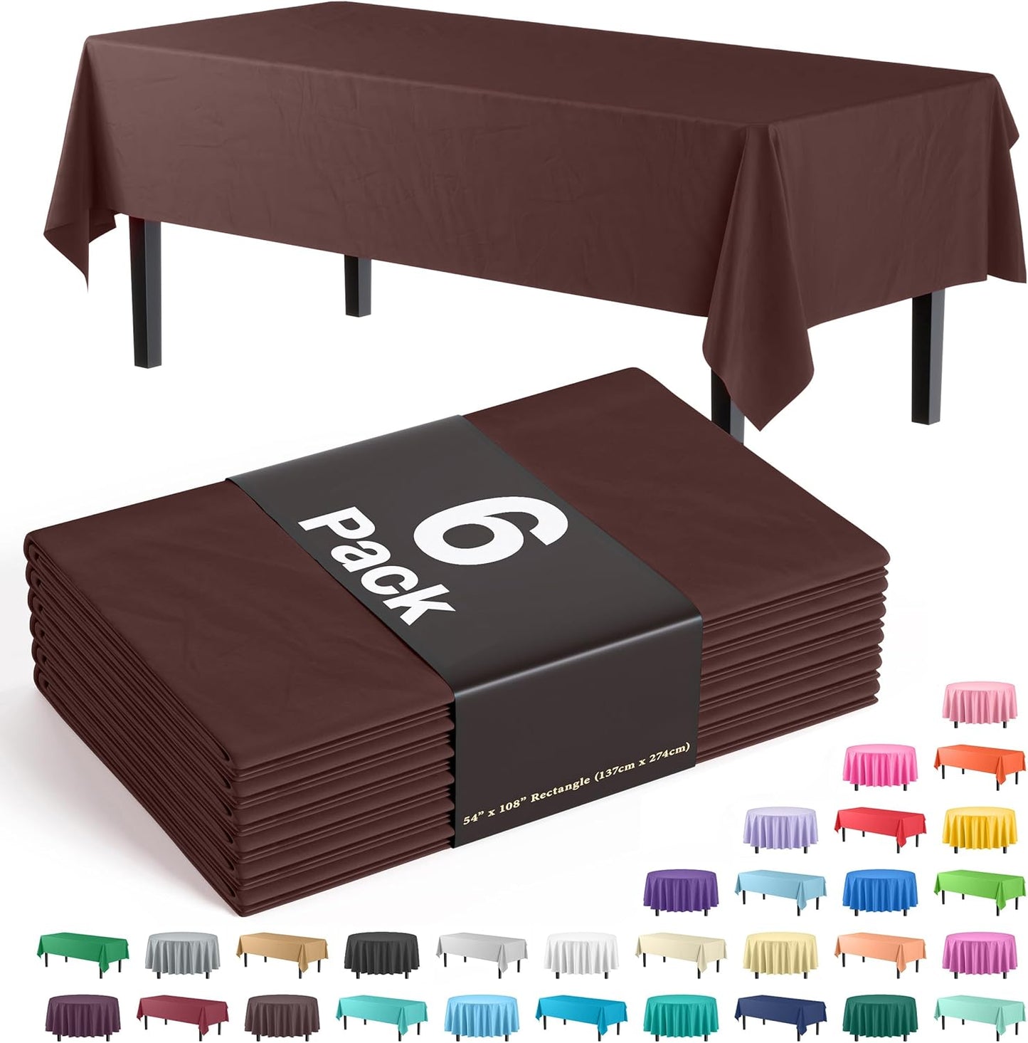 Exquisite Party Solids 6-Pack Premium Plastic Tablecloth 54in. x 108in. Rectangle Plastic Table Cover - Navy