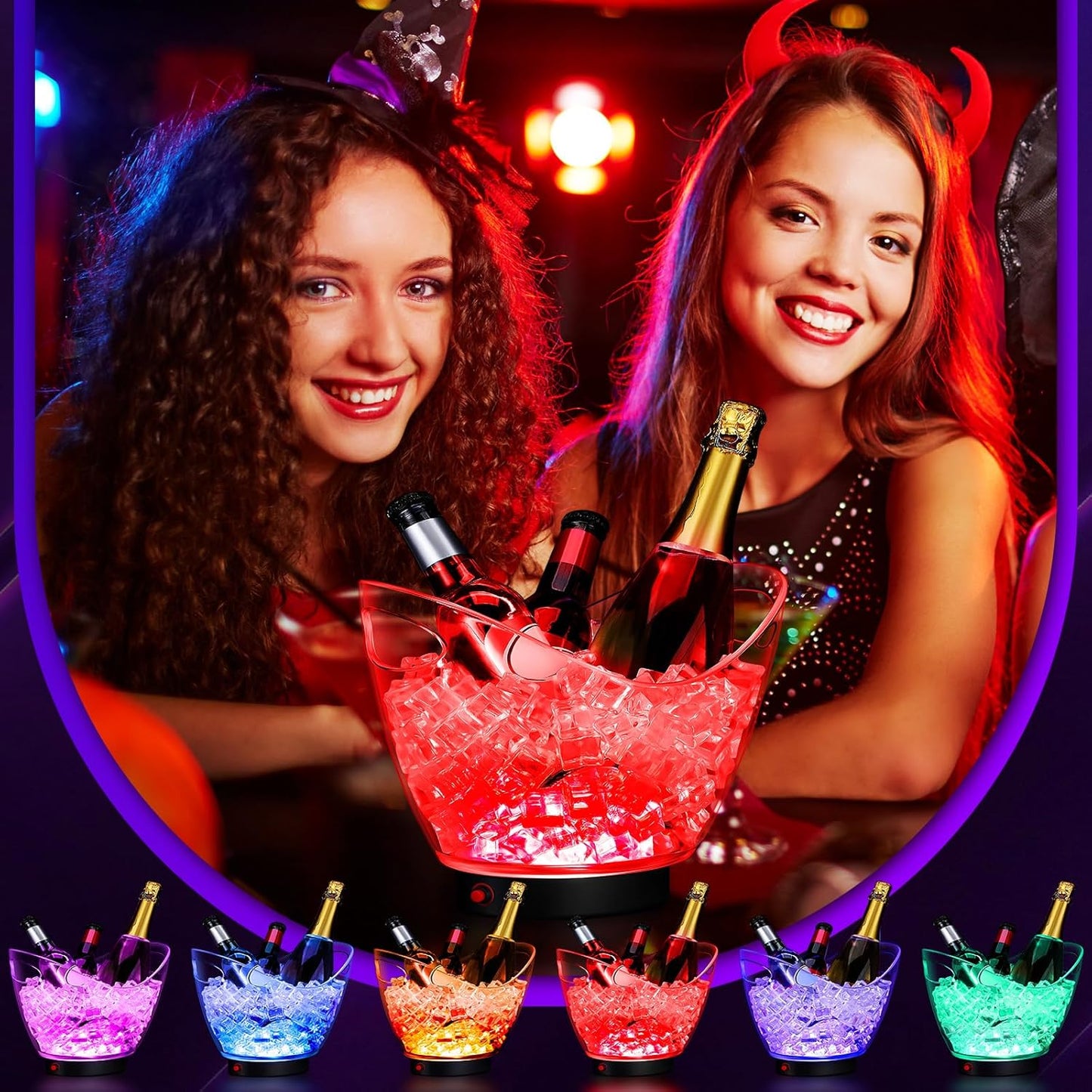 Umigy 2 Pcs 5L LED Ice Buckets Clear Plastic Ice Bucket Large Capacity Light RGB Colorful LED Cooler with Lights for Champagne Wine Beer Party Bar Club