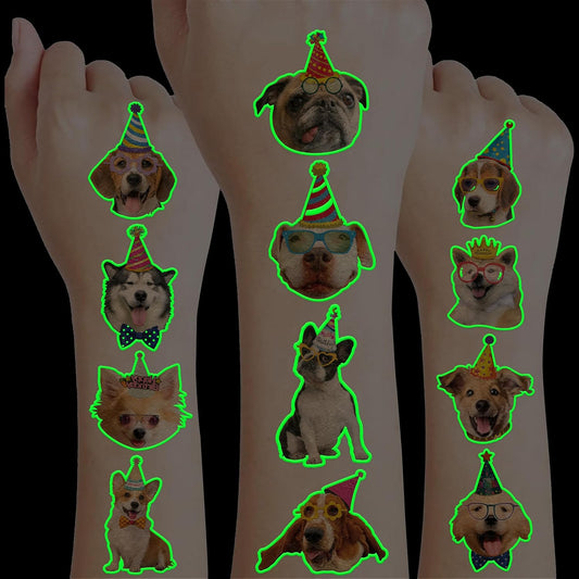 96 PCS Dog Pet Pre-Cut Temporary Tattoos for Kids | Super Cute First Themed Birthday Party Favors, Supplies, Decorations, Animal Fake Tattoo Stickers (Multiple)