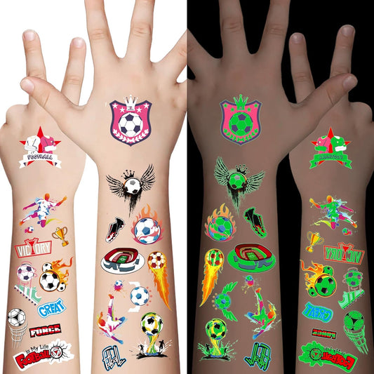 Awinmay 60 Pcs Luminous Soccers Temporary Tattoos for Kids - Soccer Party Favors Sport Themed Glow In The Dark Tattoos for Boys and Girls,Glow Party Decorations Supplies,Kids Goodie Bag Stuffers