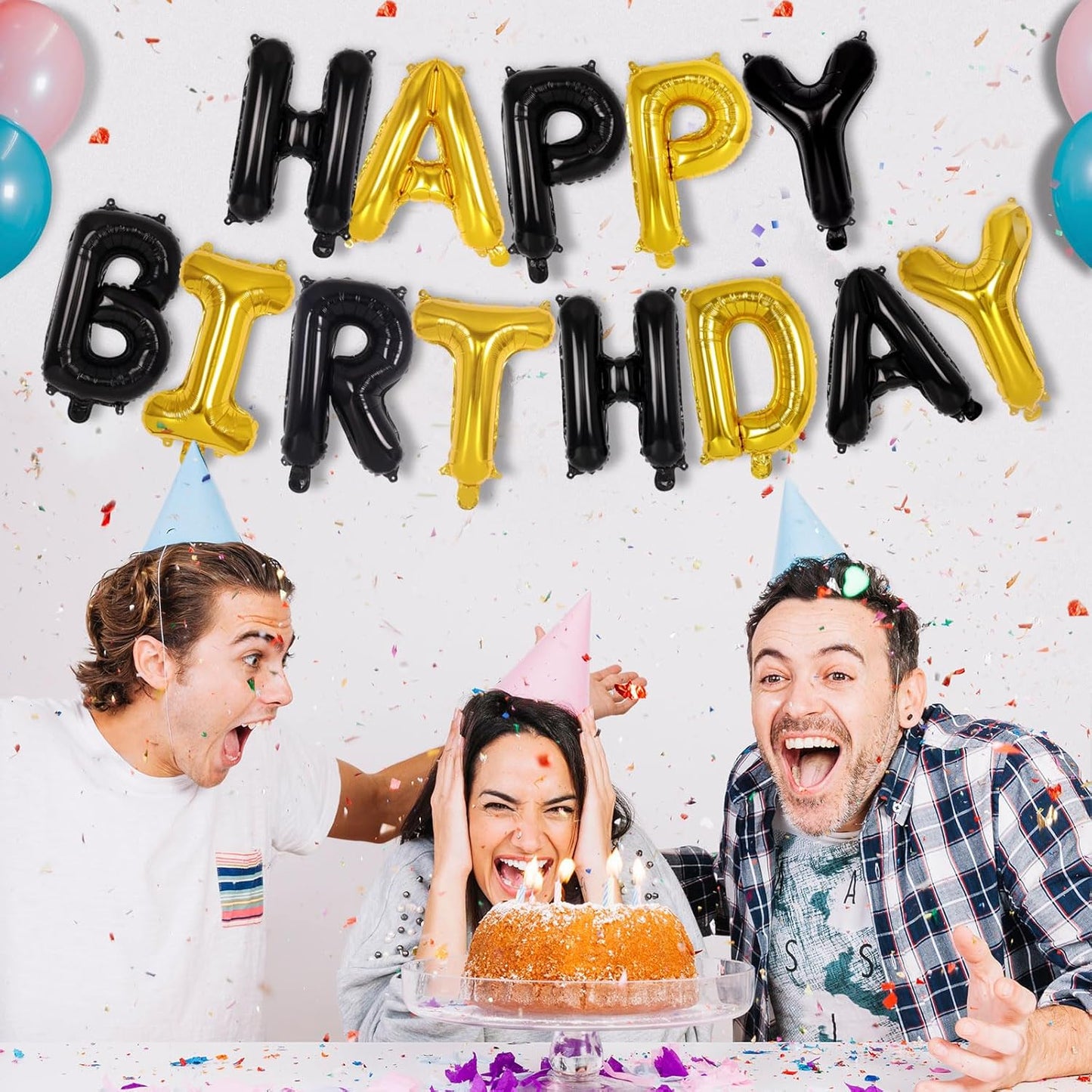 Happy Birthday Balloons Banner, Foil Balloon Personalized Name Letters Balloons Sign Birthday Party Decorations for Women Men Boys Girls Cream
