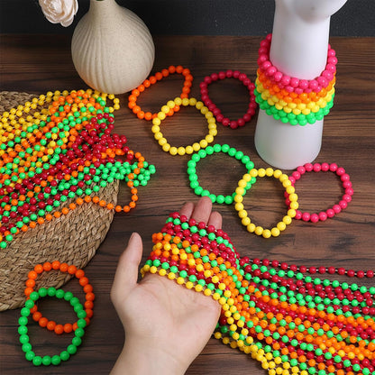 64 Pcs Glow In The Dark Bead Necklaces Bracelets Set, 32 Pcs UV Neon Glow Black Light Necklaces 32 Bracelets 80s Costume Accessories Necklace Set for Birthday, Party, Wedding, Concert