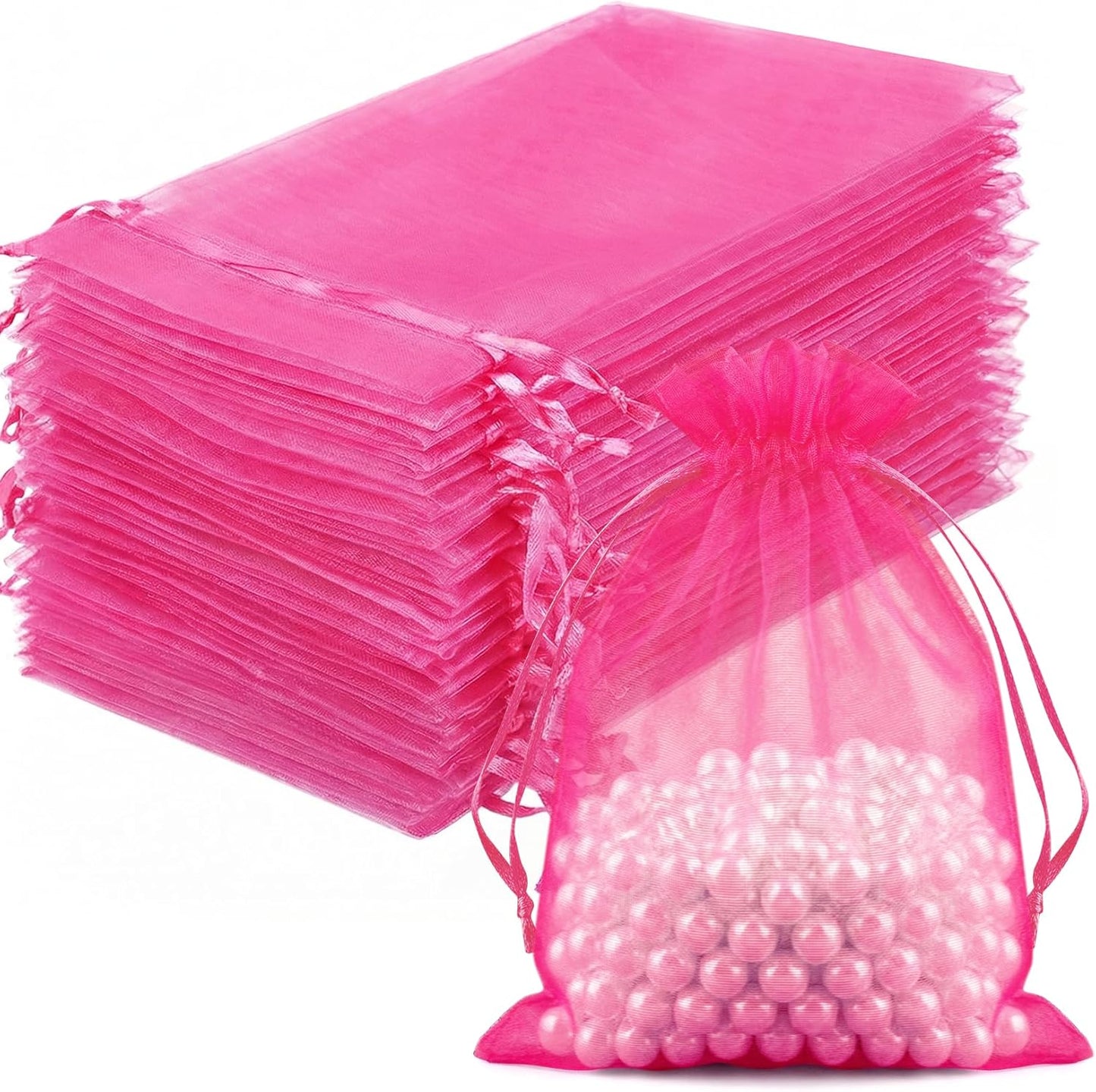 FUNFERY 100 Pcs White Organza Bags 3x4 in, Small Mesh Drawstring Gift Bags for Sachet, Jewelry, Wedding Favor, Candy Goodie Treat Bag,Easter Day