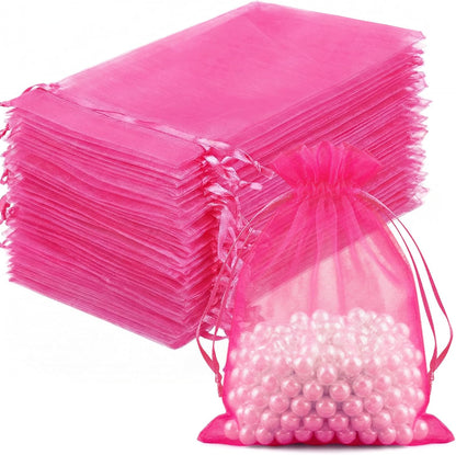 FUNFERY 100 Pcs White Organza Bags 3x4 in, Small Mesh Drawstring Gift Bags for Sachet, Jewelry, Wedding Favor, Candy Goodie Treat Bag,Easter Day