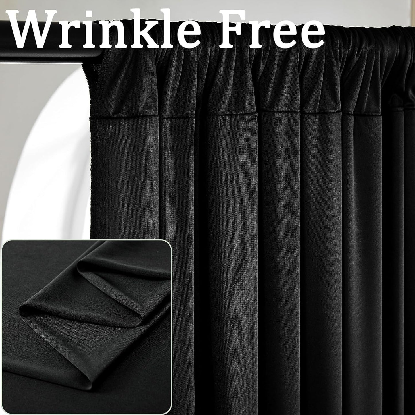 10ftx10ft Black Backdrop Curtains for Weddings Parties, Wrinkle Free 2 Panels Silky Polyester Photo Backdrop Drapes Back Drop Cloth Drapery for Birthday Mother'sDay Photography Background
