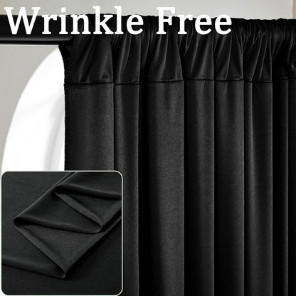 10ftx10ft Black Backdrop Curtains for Weddings Parties, Wrinkle Free 2 Panels Silky Polyester Photo Backdrop Drapes Back Drop Cloth Drapery for Birthday Mother'sDay Photography Background