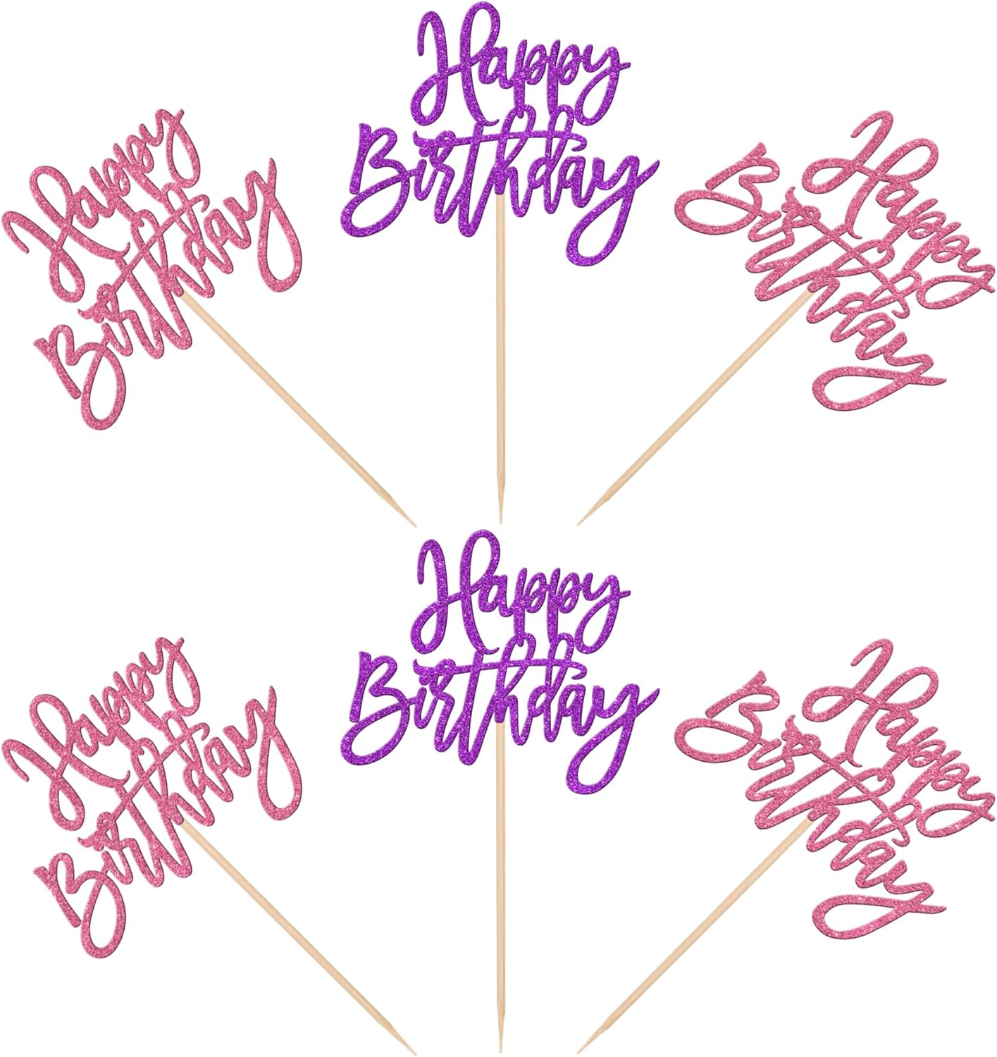 24 PCS Happy Birthday Cupcake Toppers Glitter Picks for Celebrating Anniversary Theme Party Cake Decorations Supplies Gold