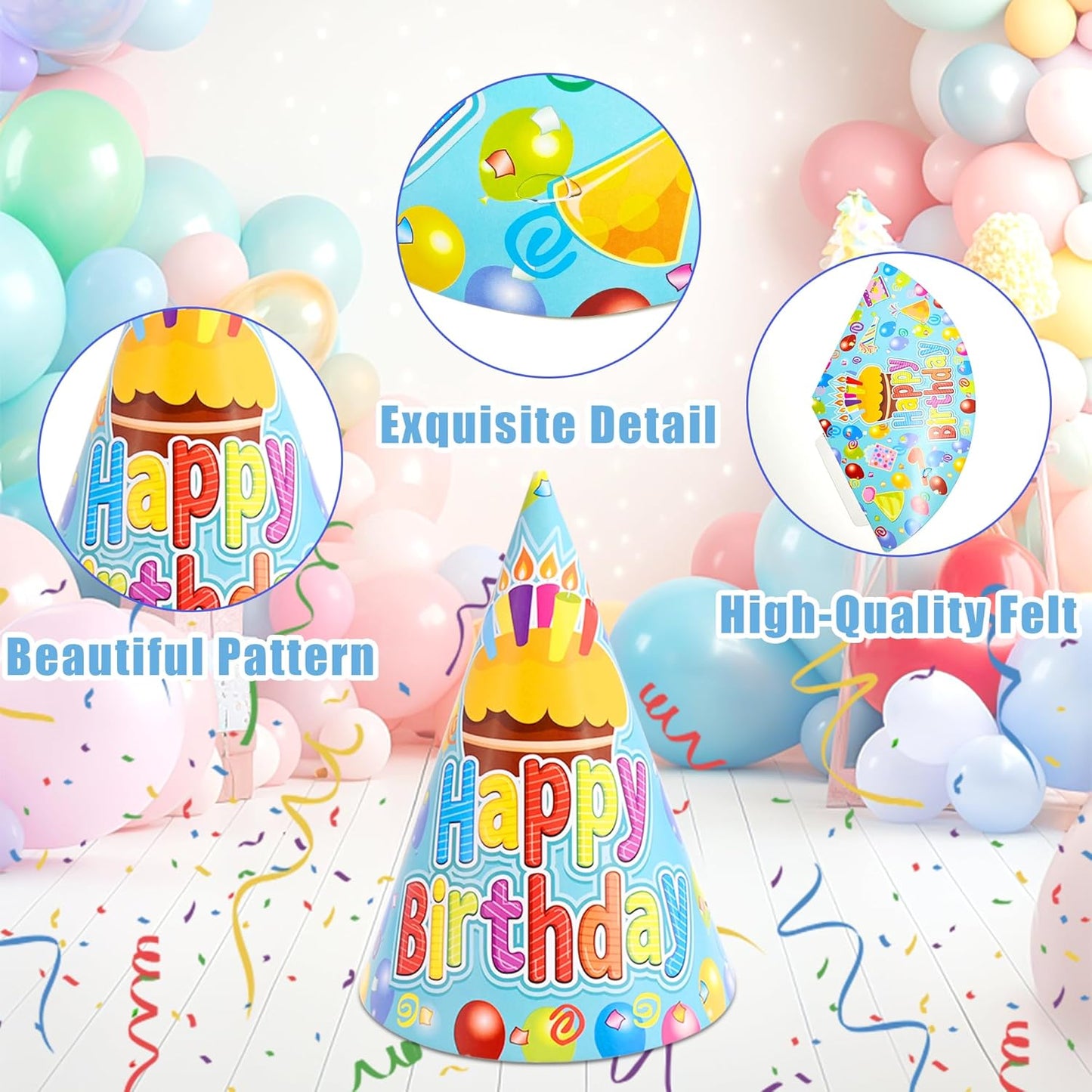 CANREVEL 12 PCS Party Hats for Adults, Party Headwear, Happy Birthday Hats, Birthday Party Decorations for Women Men