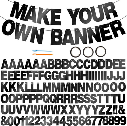 BEISHIDA 116 PCS A-Z DIY Letter Banner Kit Make Your Own Banner Including 111 Letters and Numbers 3 Rope and 2 Threading Device,Customized for Birthday Graduation Wedding Decor Black