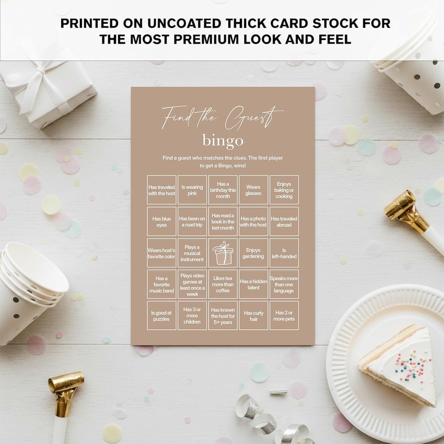 Find The Guest Bingo Cards – 25 Unique Cards, Icebreaker Party Games for Adults, Rustic Blush Pink Mingle Activity for Birthday Parties, Family Reunions, Office Events & Friendsgiving