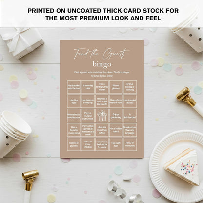Find The Guest Bingo Cards – 25 Unique Cards, Icebreaker Party Games for Adults, Rustic Blush Pink Mingle Activity for Birthday Parties, Family Reunions, Office Events & Friendsgiving
