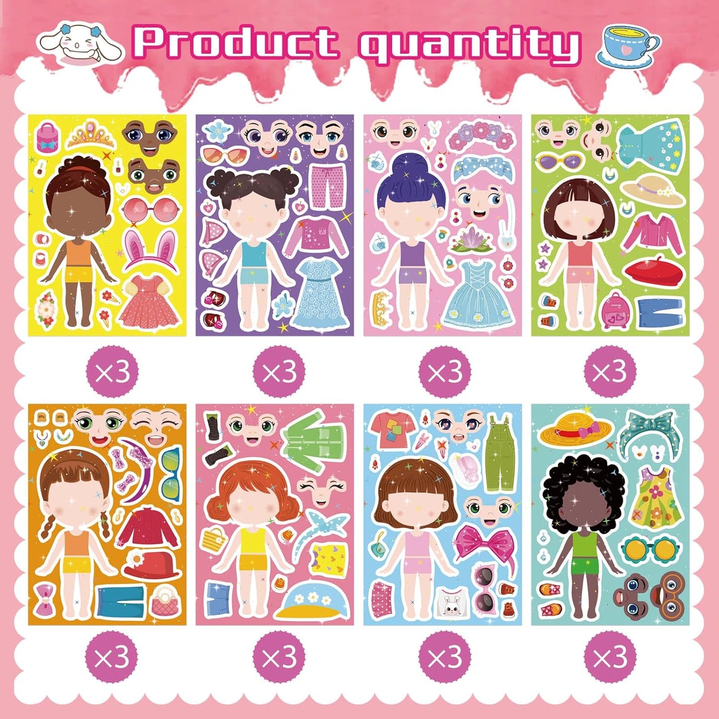 24 Sheets Make-a-face Cupcake Stickers Make Your Own Dessert Stickers Mix and Match Sweets and Fruit Treats Party Favor Supplies for Kids Ice Cream Sticker Games Birthday DIY Art Crafts