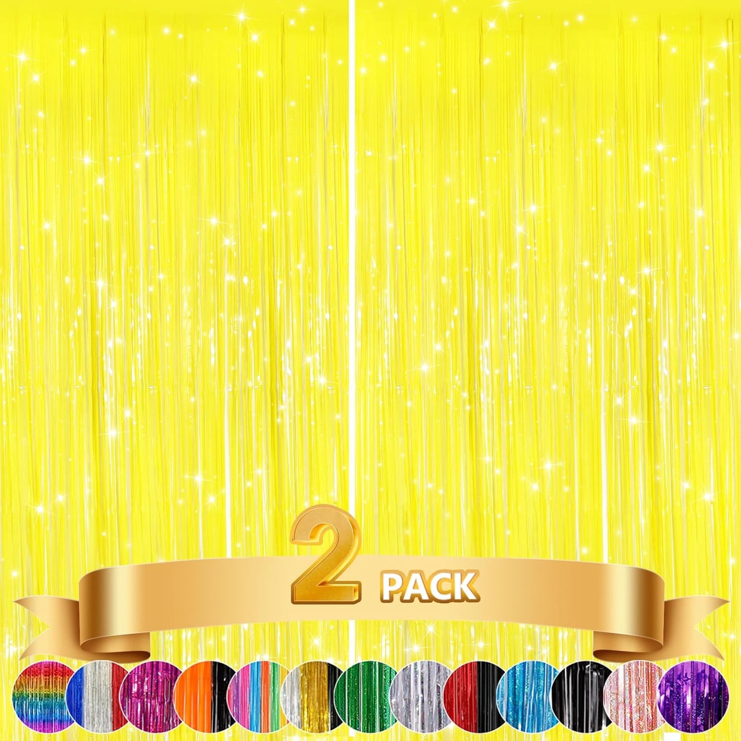 GCB 2Pack Black Metallic Tinsel Foil Fringe Curtains, Black Foil Curtain Backdrop, Photo Booth Props for Birthday Wedding Baby Shower Bachelorette Xmas Celebration Party Decorations Door Streamers