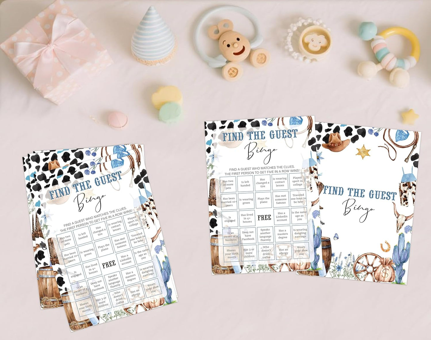 Cowboy Baby Shower Bingo Game, Pack of 30 Game Cards, Wild West Rodeo Shower Game, Gender Reveal Party Decorations, Gender Neutral - KR59