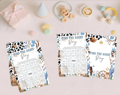 Cowboy Baby Shower Bingo Game, Pack of 30 Game Cards, Wild West Rodeo Shower Game, Gender Reveal Party Decorations, Gender Neutral - KR59