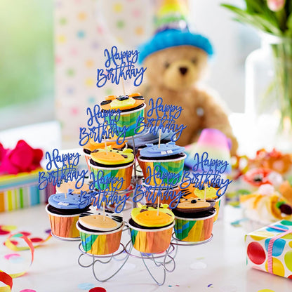 24 PCS Happy Birthday Cupcake Toppers Glitter Picks for Celebrating Anniversary Theme Party Cake Decorations Supplies Gold