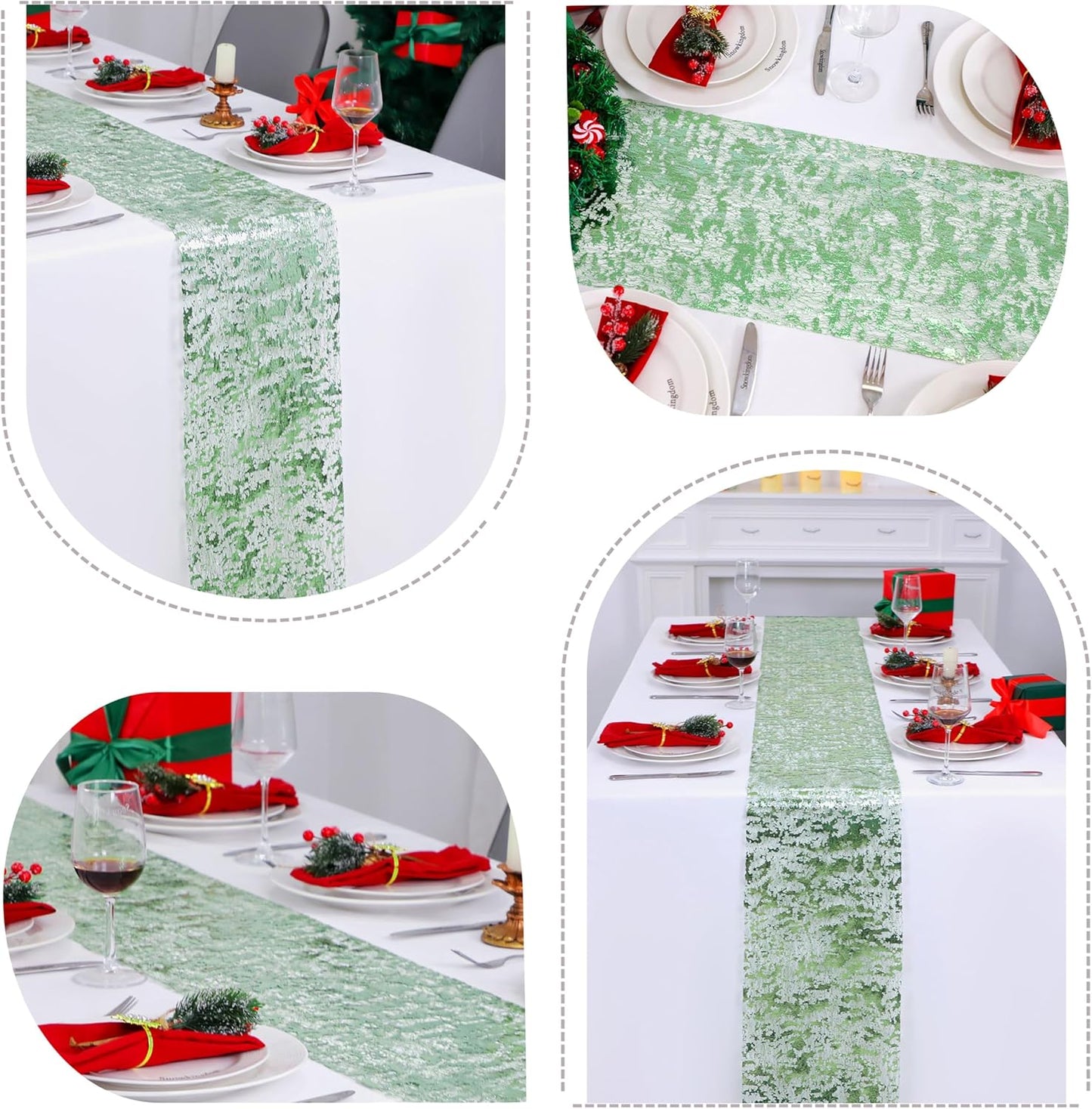 Snowkingdom 2 Pieces Gold Table Runner, Sequin Glitter Foil Metallic Thin Mesh Runner Roll 11"x108", Gold Table Decorations for Event Party, Wedding, Birthday Party, Christmas