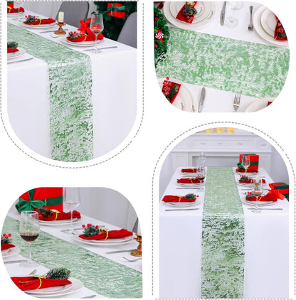 Snowkingdom 2 Pieces Gold Table Runner, Sequin Glitter Foil Metallic Thin Mesh Runner Roll 11"x108", Gold Table Decorations for Event Party, Wedding, Birthday Party, Christmas